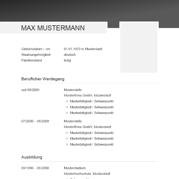 Vorlage / Muster: CV-Vorlage
